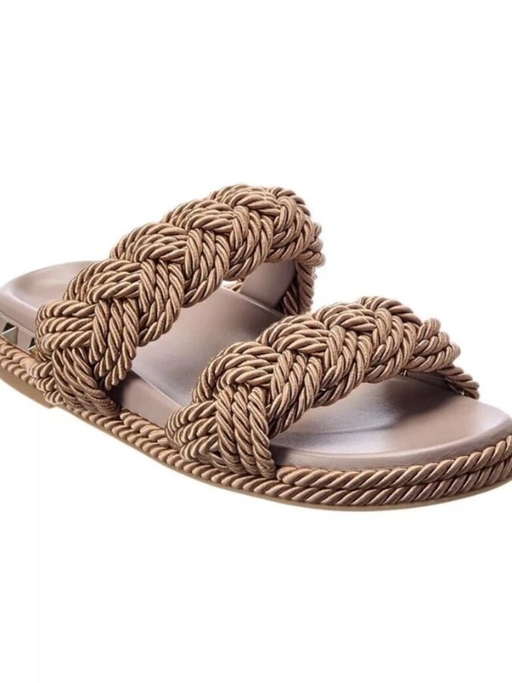 Valentino Rockstud Torchion Braided Rope Slide Sandals